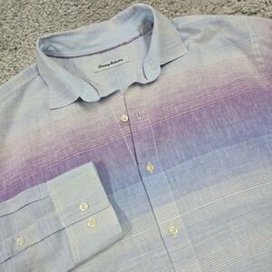 Tommy Bahama Shirt Men Large Island Zone Button Up Long Sleeve Linen Blend Beach